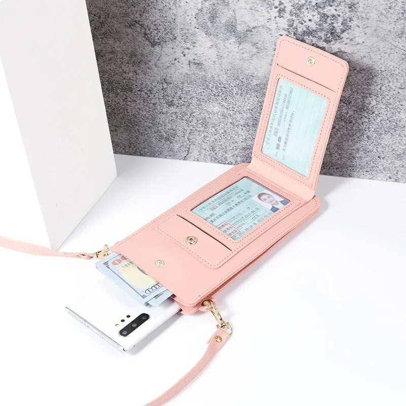 Handytasche für Damen, PU-Leder, mit Touchscreen-Fenster und praktischen Kartenfächern.