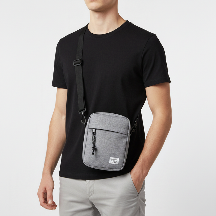 Vielseitige kleine Crossbody-Tasche, unisex, als modische Alltagstasche mit sicherem Reißverschluss.