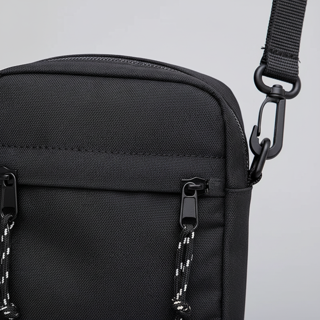 Modische Unisex-Reißverschlusstasche als kleine Schultertasche mit Organizerfunktion für unterwegs.