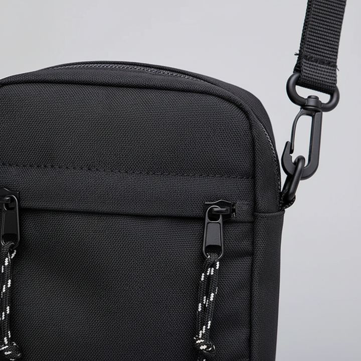 Modische Unisex-Reißverschlusstasche als kleine Schultertasche mit Organizerfunktion für unterwegs.