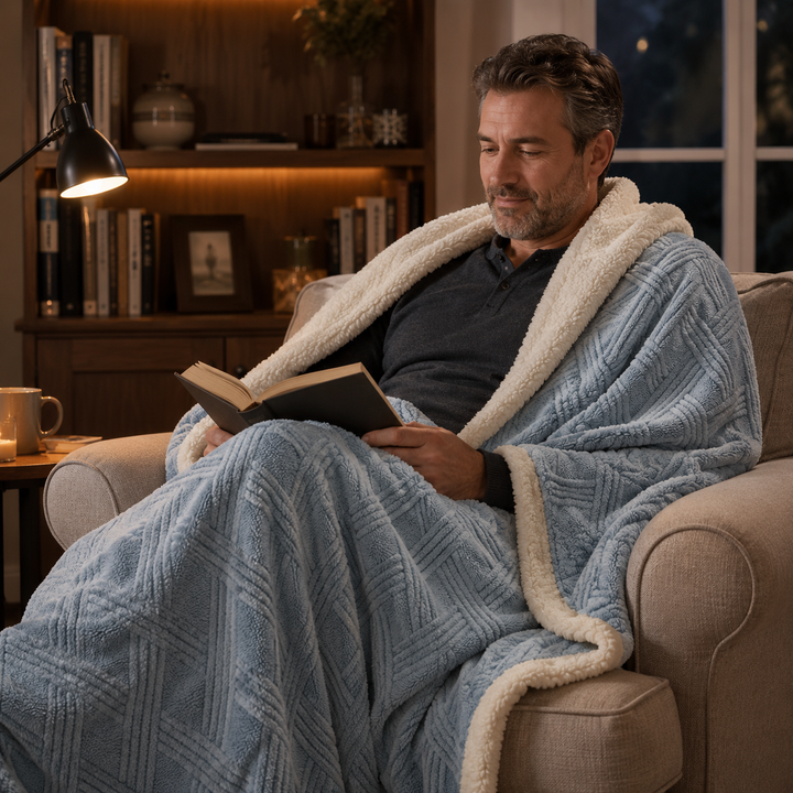 Hochwertige Kuscheldecke, Strickoptik, pillingfrei, ideal für Gemütlichkeit.