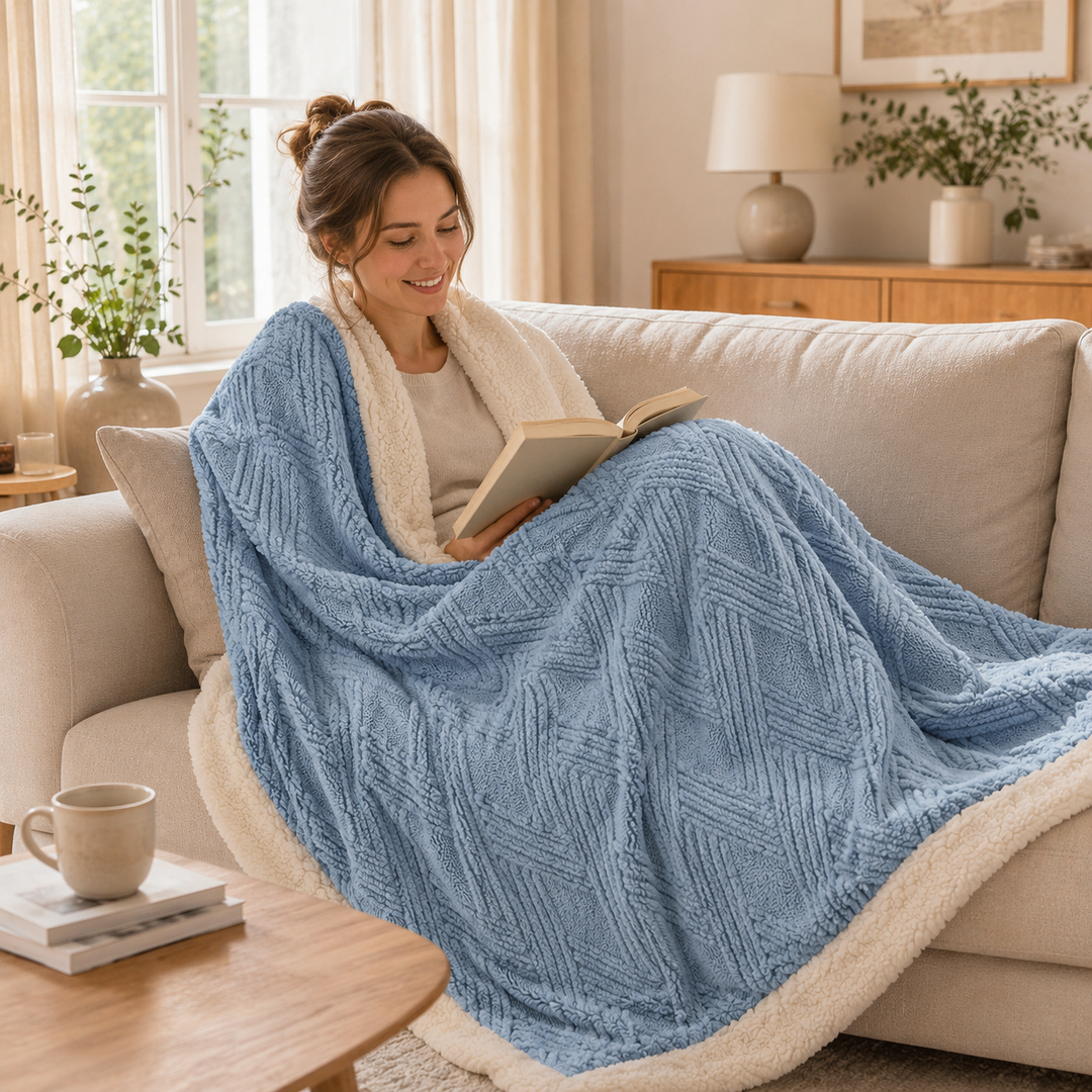 Gemütliche Strickdecke für kuschelige Momente, perfekt als Winterdecke.
