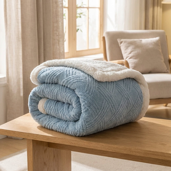 Kuscheldecke als stilvolle Wurfdecke auf einem Sessel, bereit zum Einkuscheln.