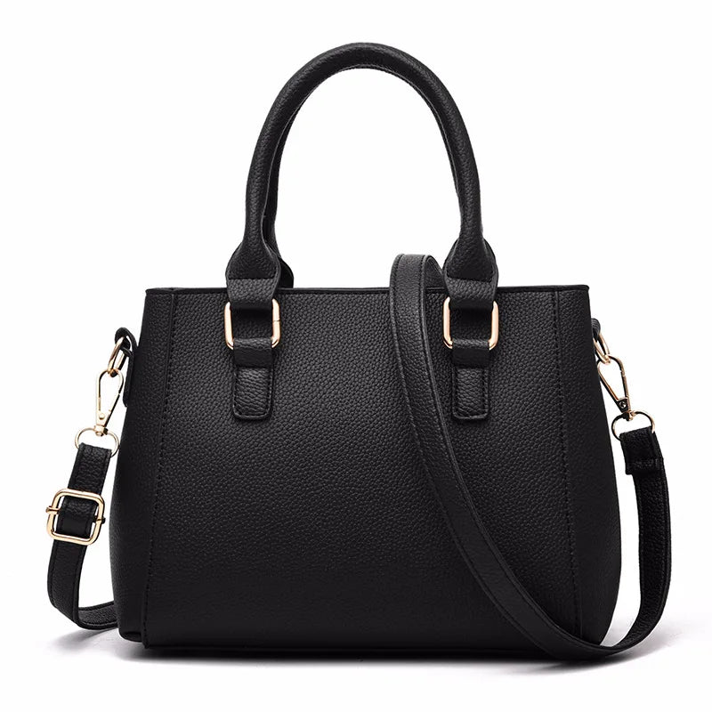 PU-Leder Damen Satchel-Tasche mit eleganten goldenen Akzenten und Reißverschluss.