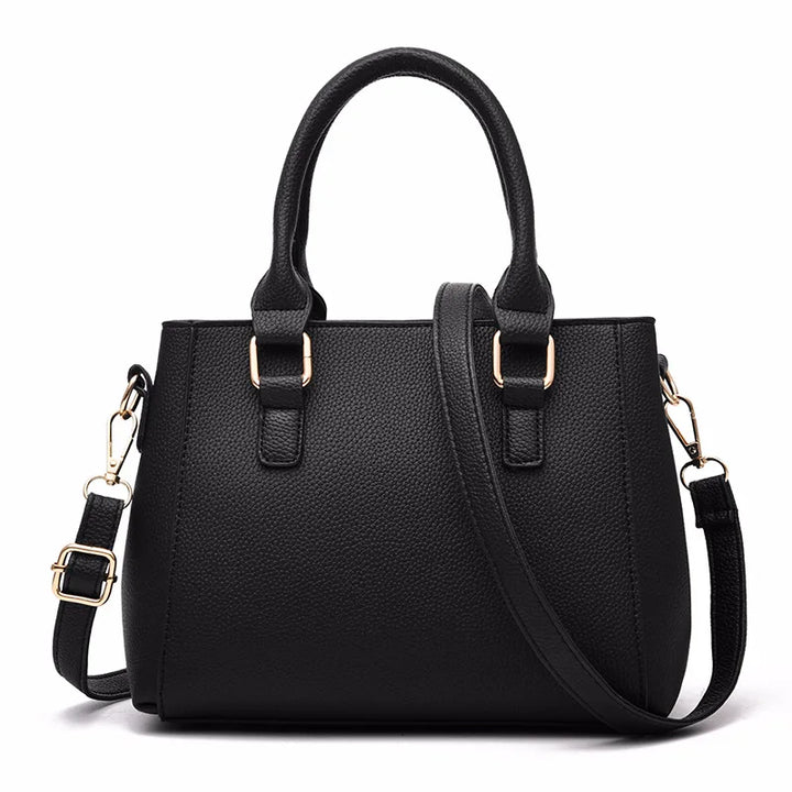 PU-Leder Damen Satchel-Tasche mit eleganten goldenen Akzenten und Reißverschluss.
