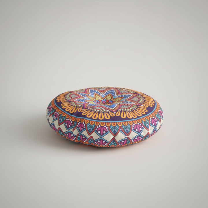 Weiches Bohemian Rundkissen, als gemütliches Sitzpolster oder stylisches Dekokissen nutzbar.