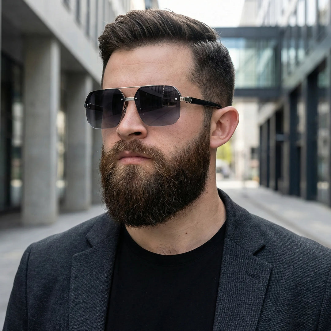 Herren Retro Quadratische Sonnenbrille mit UV-Schutz, stilvolles Mode-Accessoire.