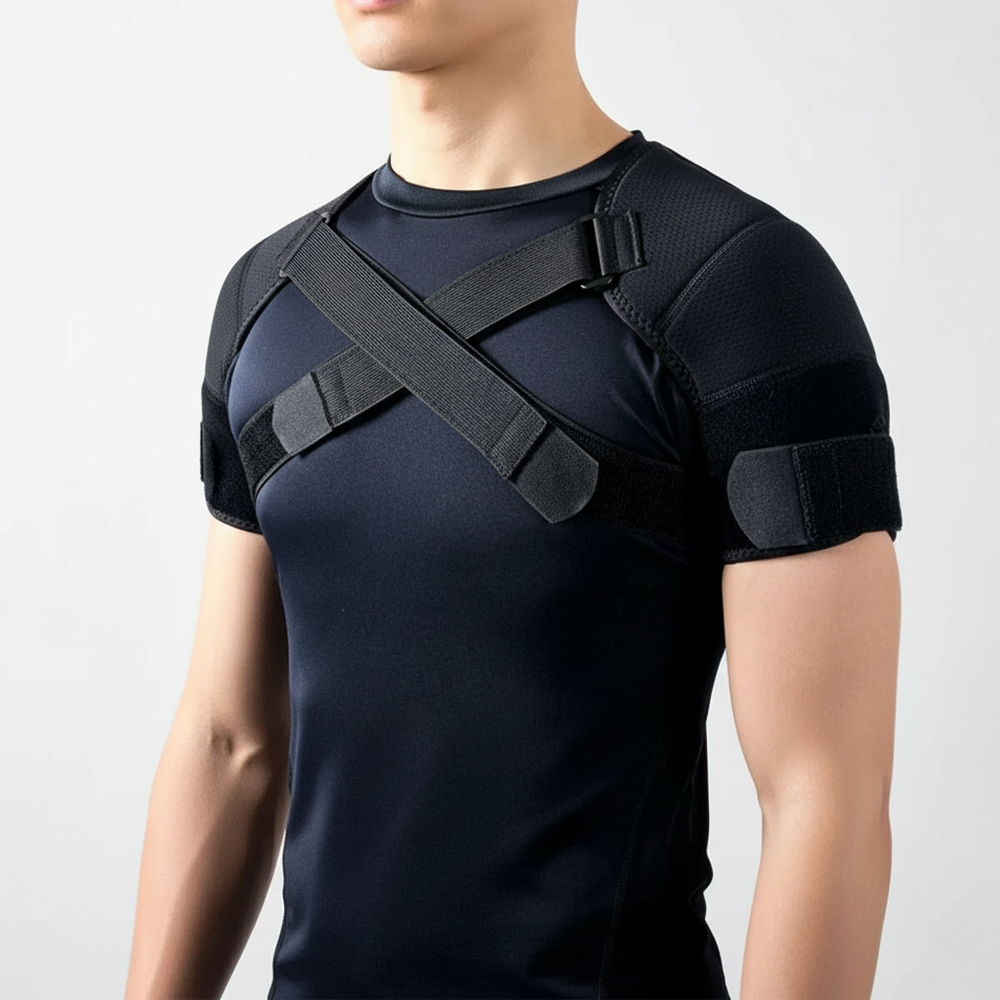 Verstellbare Unisex Kompressions-Schulterbandage für optimale Haltungskorrektur & Stabilisierung. Gegen Rückenschmerzen.