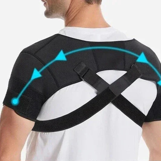 Detailansicht der verstellbaren Unisex Schulterbandage mit Kompression für optimale Haltung & Rückenschmerz-Linderung.