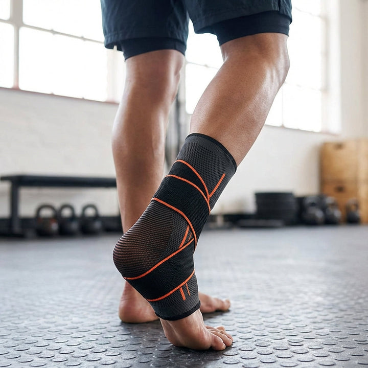 Unisex Kompressions-Knöchelstütze in Schwarz, stabilisierend und verstellbar für Sport & Laufen.