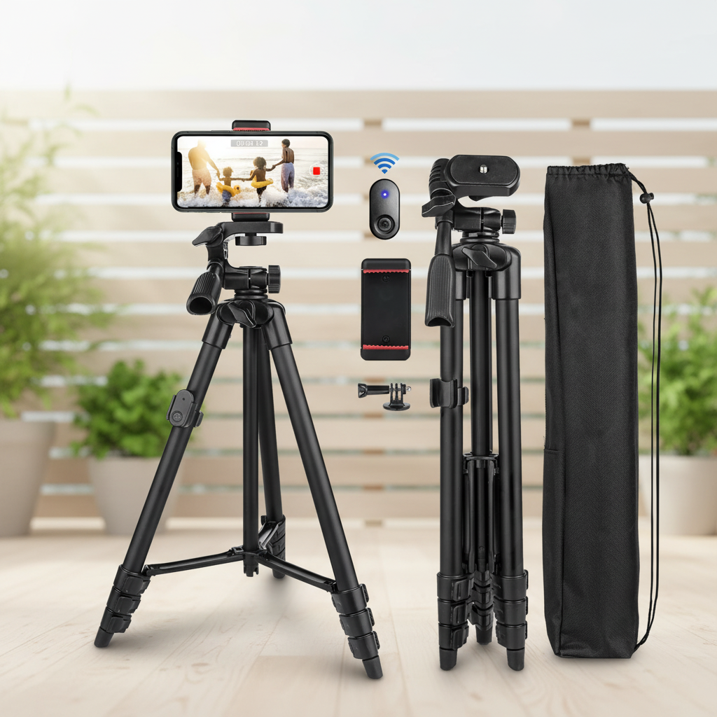 Leichtes Aluminium Kamera-Stativ für Smartphones und Action-Cams.