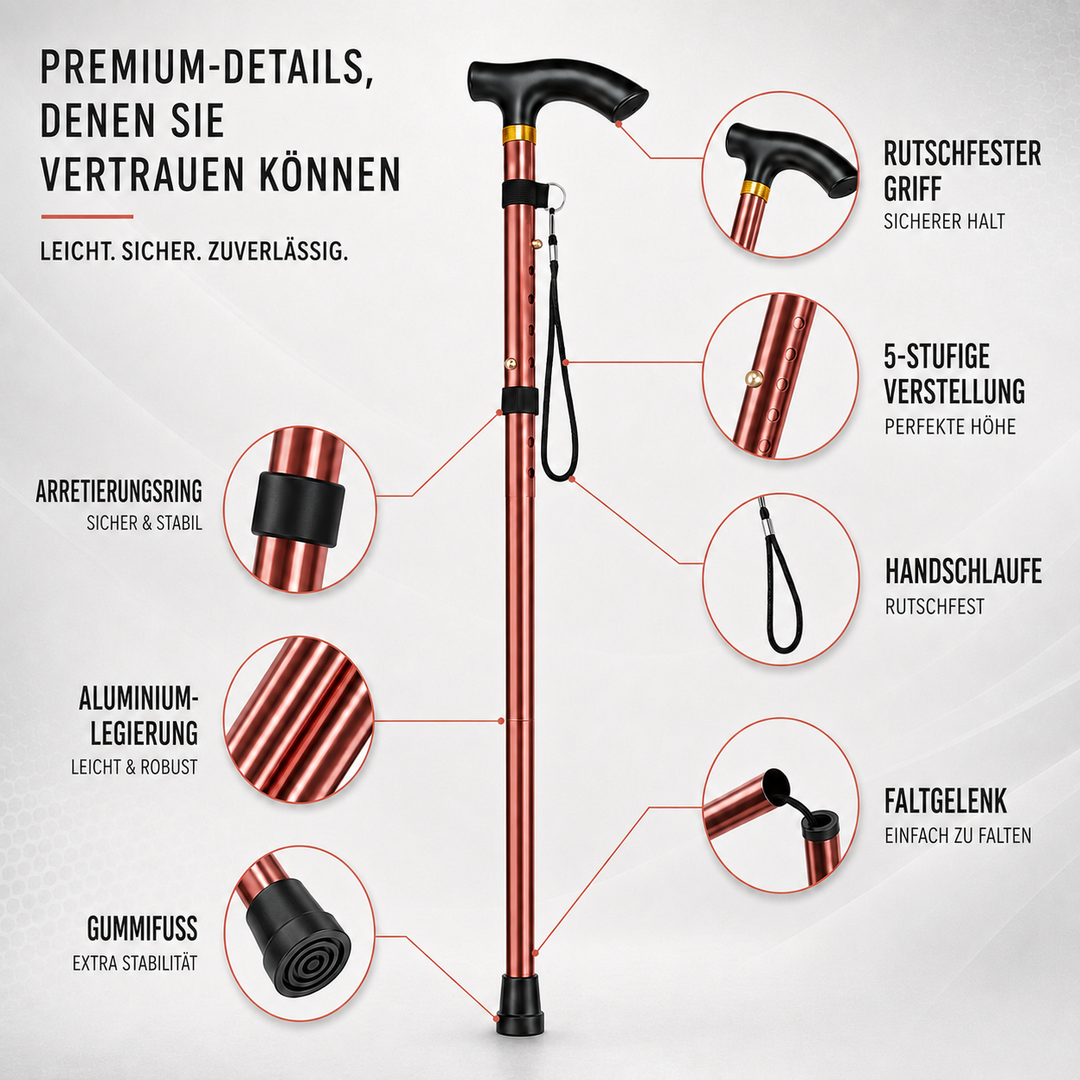 Eleganter faltbarer Aluminium-Gehstock, ergonomischer Griff, für Herren & Damen, sichere Mobilität.
