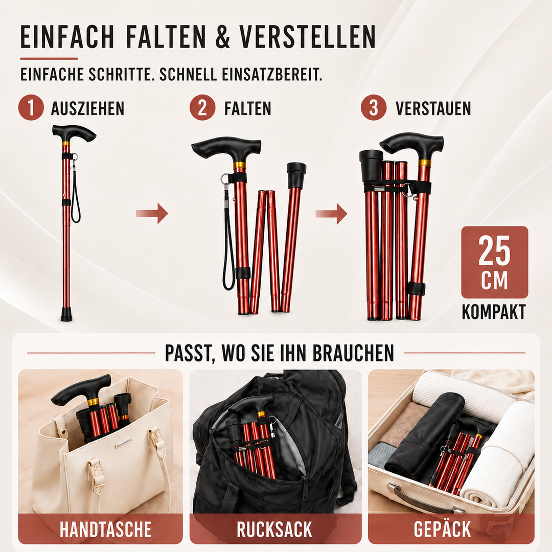 Robuster faltbarer Trekkingstock aus Aluminium, perfekt für Wandern & Outdoor-Aktivitäten, hohe Stabilität.