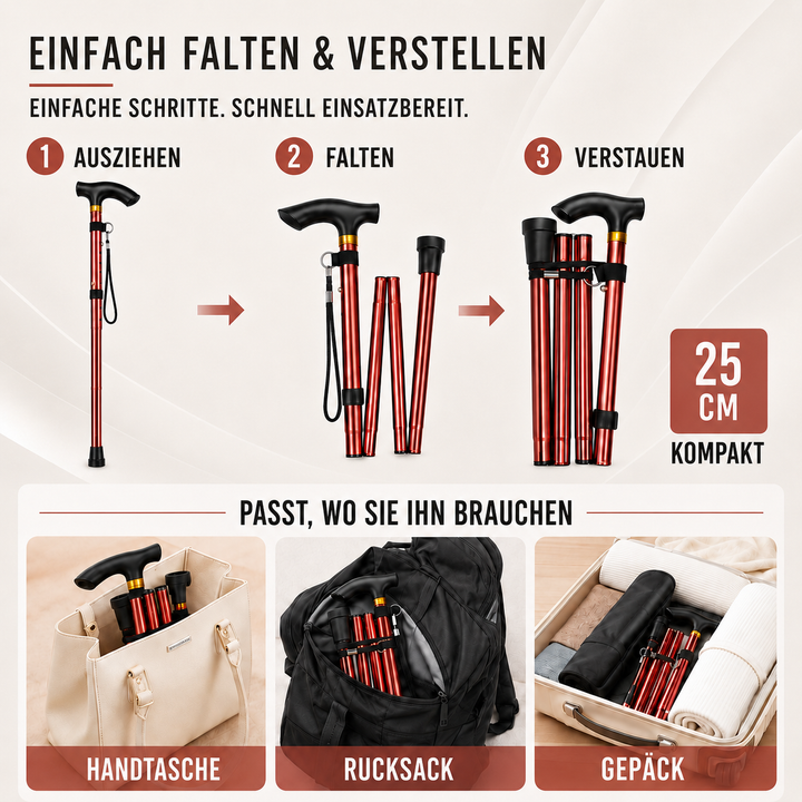 Robuster faltbarer Trekkingstock aus Aluminium, perfekt für Wandern & Outdoor-Aktivitäten, hohe Stabilität.