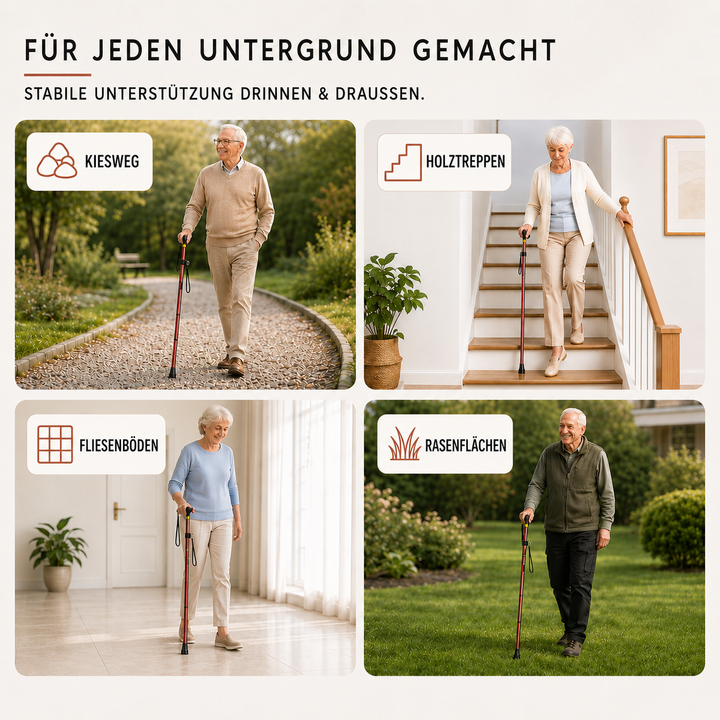 Leichter faltbarer Gehstock für Damen, sichere Gehhilfe für den Alltag, Reisen & Spaziergänge.