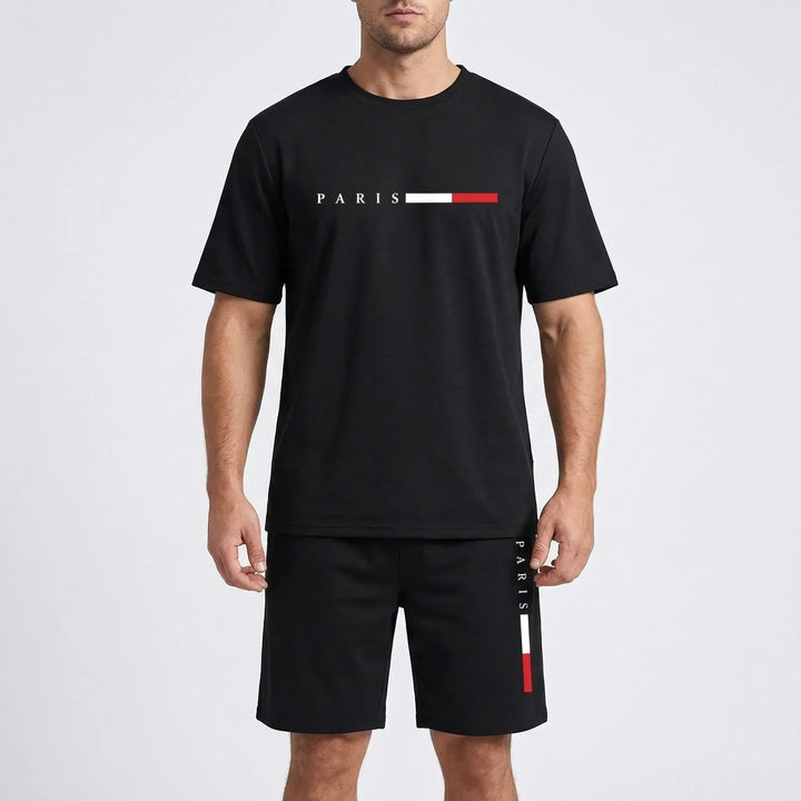 Stylischer Herren Kurzarm-Trainingsanzug in Blau; vielseitig für Sport, Jogging & Freizeit.