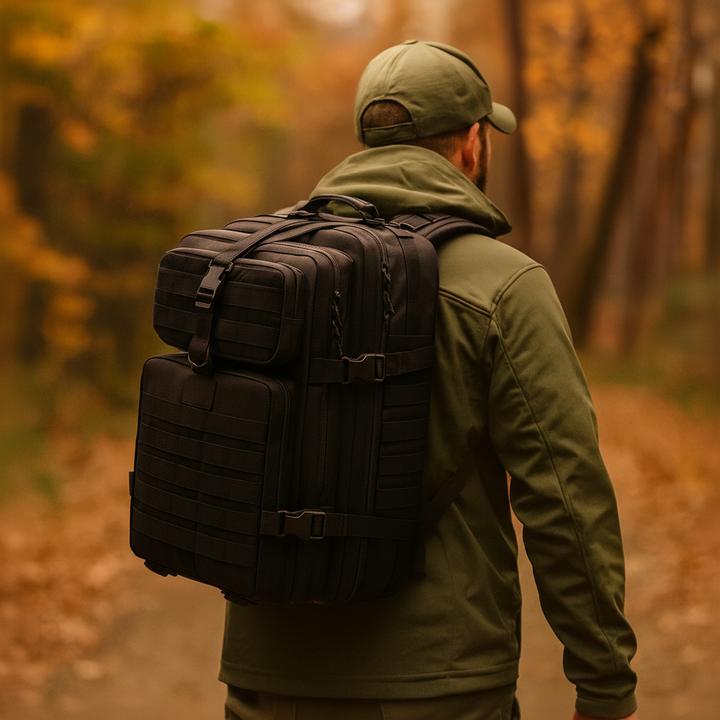 Unisex taktischer Rucksack 50L, robust für Outdoor, Trekking & Camping mit Molle System.