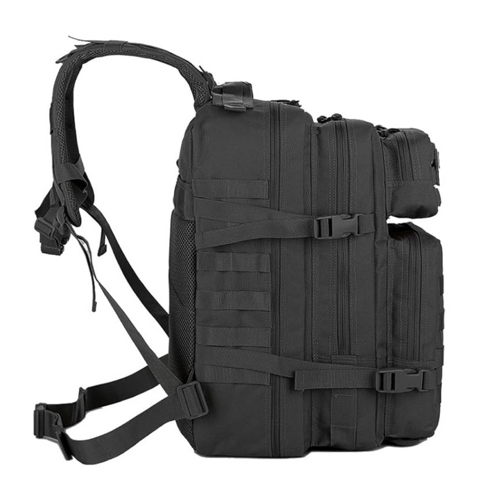 Schwarzer 50L Molle Rucksack, vielseitiges Reisegepäck für Trekking und Abenteuer.