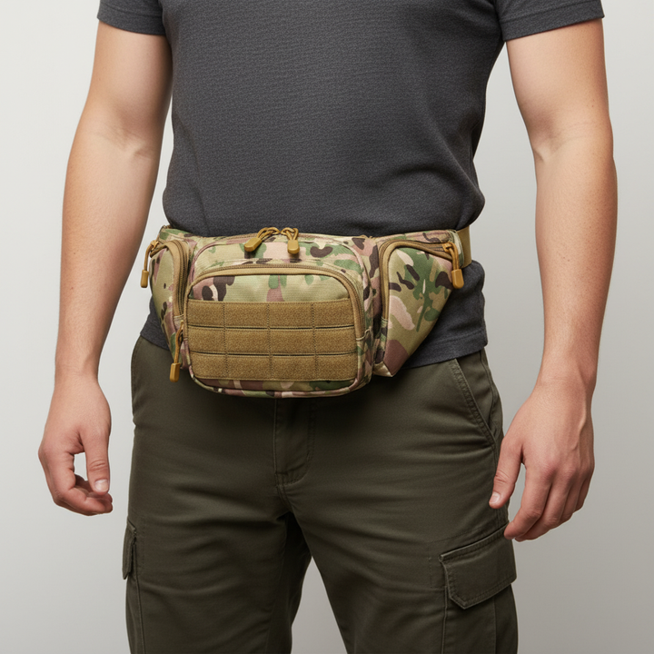 Schwarze, wasserdichte taktische Gürteltasche aus robustem Material, mit vielen Taschen, optimal für Molle.