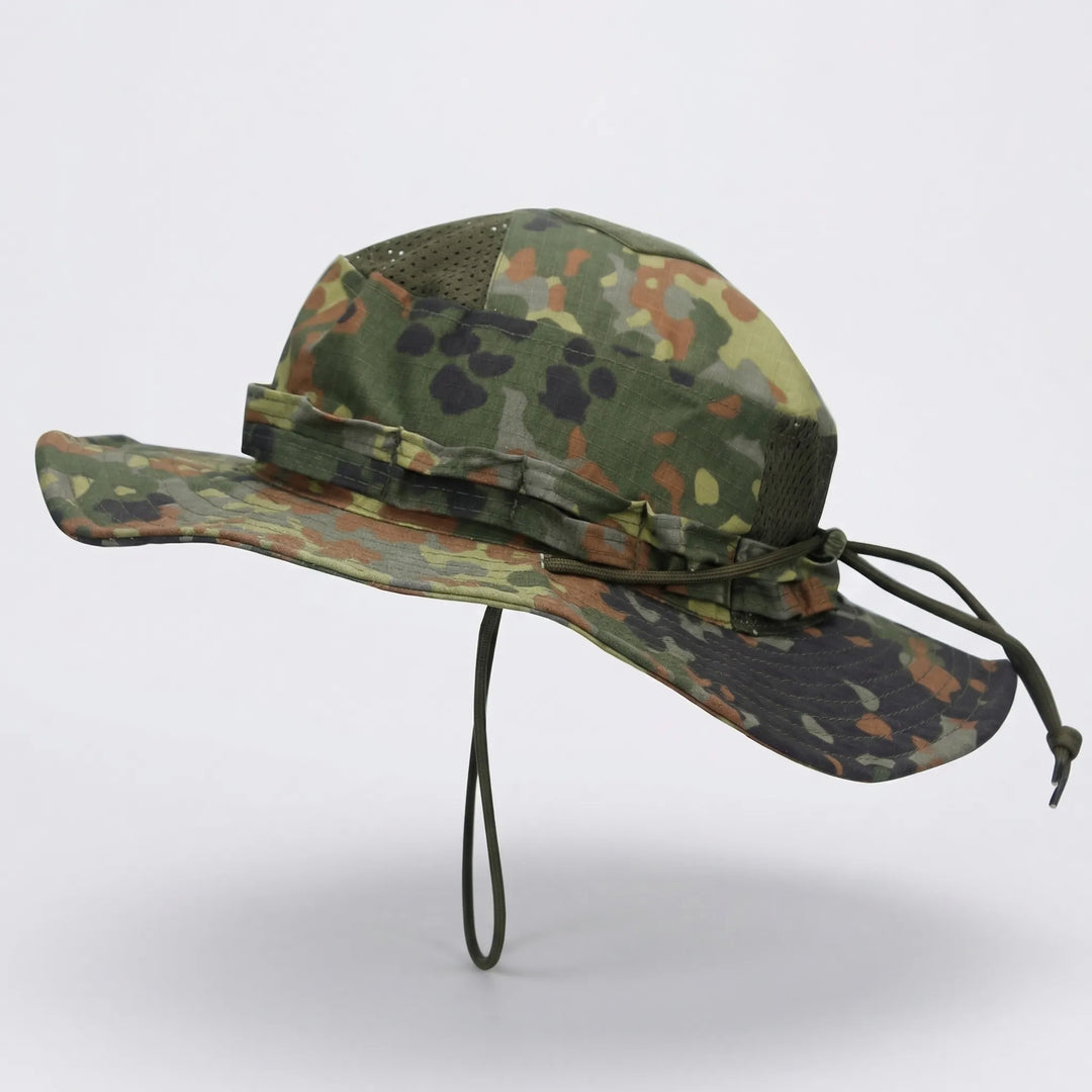 Wanderhut Herren: Robuster Boonie Hut Militärgrün, breiter Rand, UV-Schutz, ideal für lange Touren.