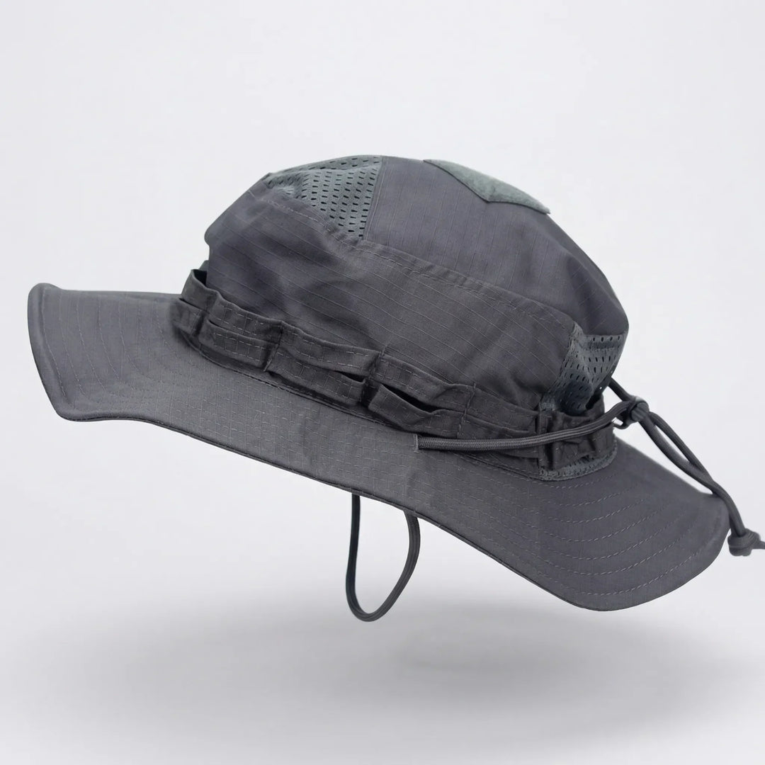 Robuster Polyester Boonie Hut für Herren, militärgrün, breiter Rand, effektiver Sonnenschutz im Freien.