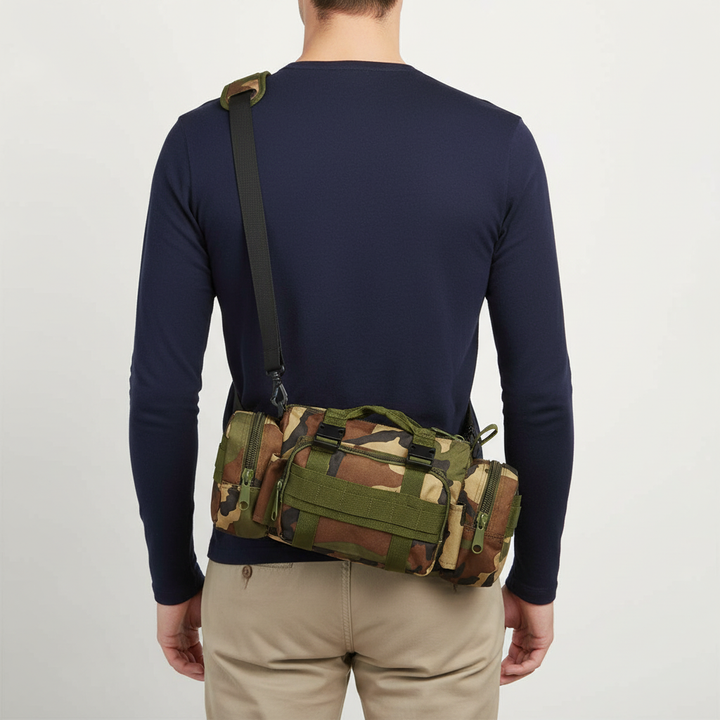 Unisex Gürteltasche aus wasserabweisendem Nylon, vielseitig einsetzbar.