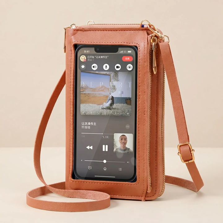 Smartes Design: Mini-Umhängetasche mit Touchscreen-Fenster für Damen, PU-Leder.