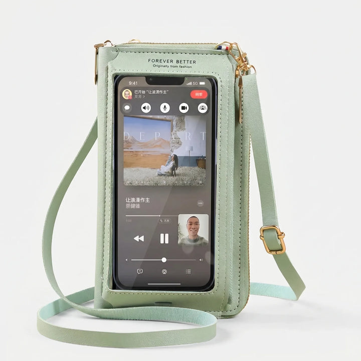 Damen Umhängetasche mit Touchscreen-Fenster, PU-Leder, perfekte kleine Handy-Tasche.