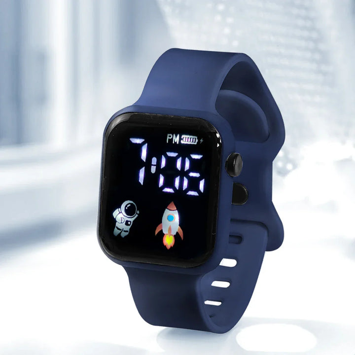Digitale Kinderuhr mit Touchscreen & Weltraum-Design, ideale Geschenkidee für aktive Schüler.