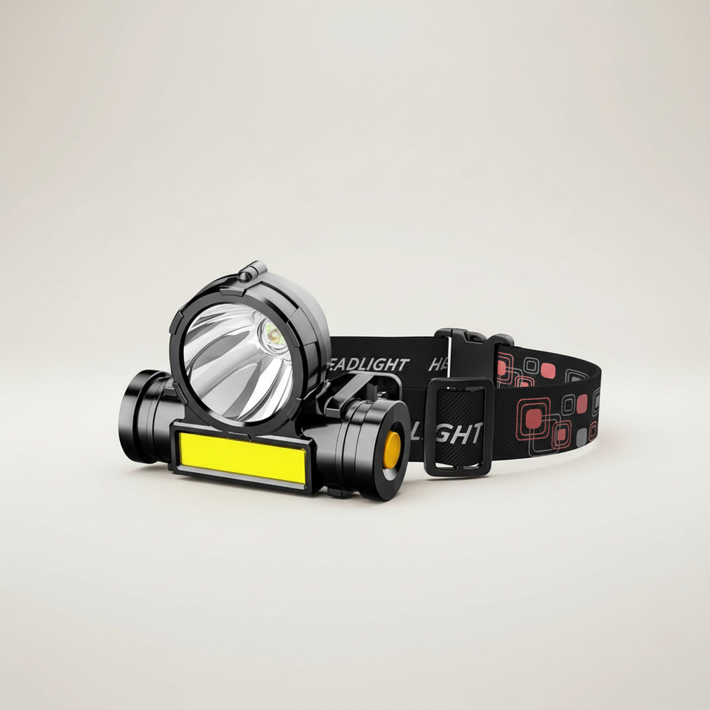 Wasserdichte USB-Stirnlampe mit Dual-LED-Licht, perfekt für Nachtwanderungen, Laufen und Sportausrüstung.