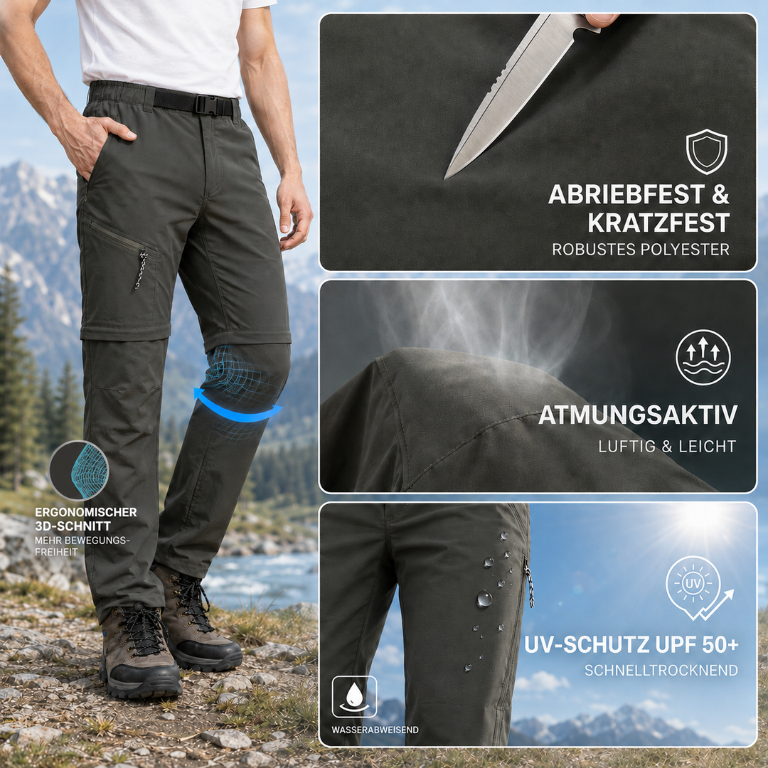 Robuste schwarze Herren Abzippbare Hose. Taktisch & bequem für Wandern und Freizeit.