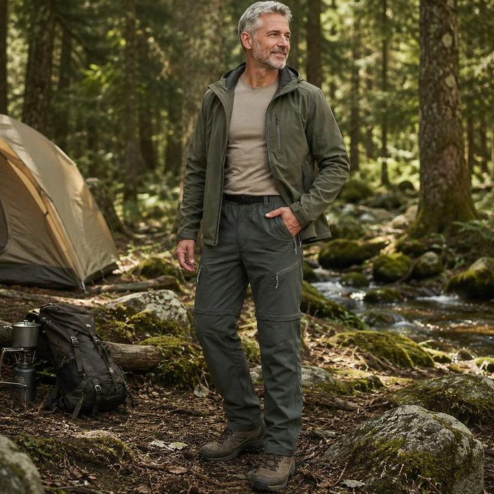 Herren Taktische Zip-off Hose in Olivgrün. Praktisch für Wanderungen, Angeln & Outdoor-Sport.