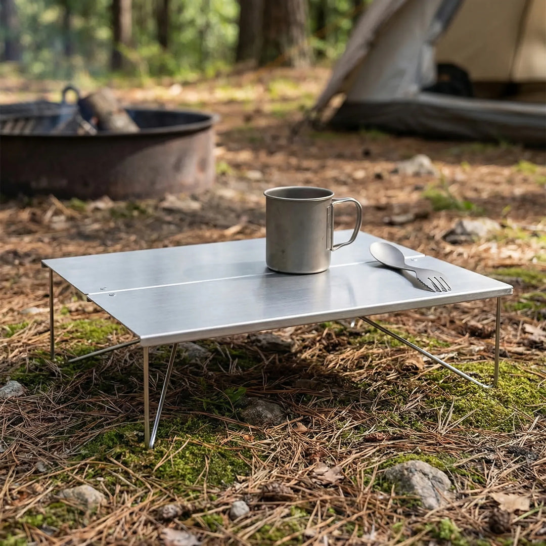 Kompakter faltbarer Minitisch für Camping & Picknick, ideal für Reisen & einfachen Transport.