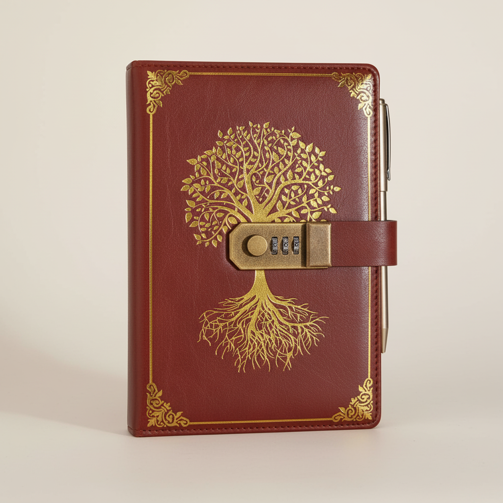 Vintage A5 Journal mit Zahlenschloss, PU-Leder, perfekt für persönliche Notizen und Geschichten.