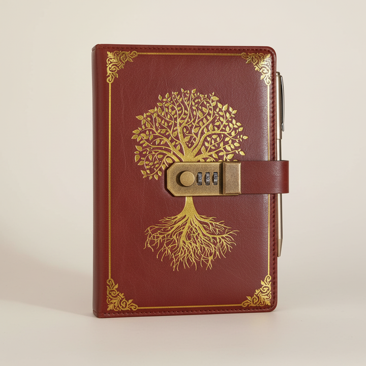 Vintage A5 Journal mit Zahlenschloss, PU-Leder, perfekt für persönliche Notizen und Geschichten.