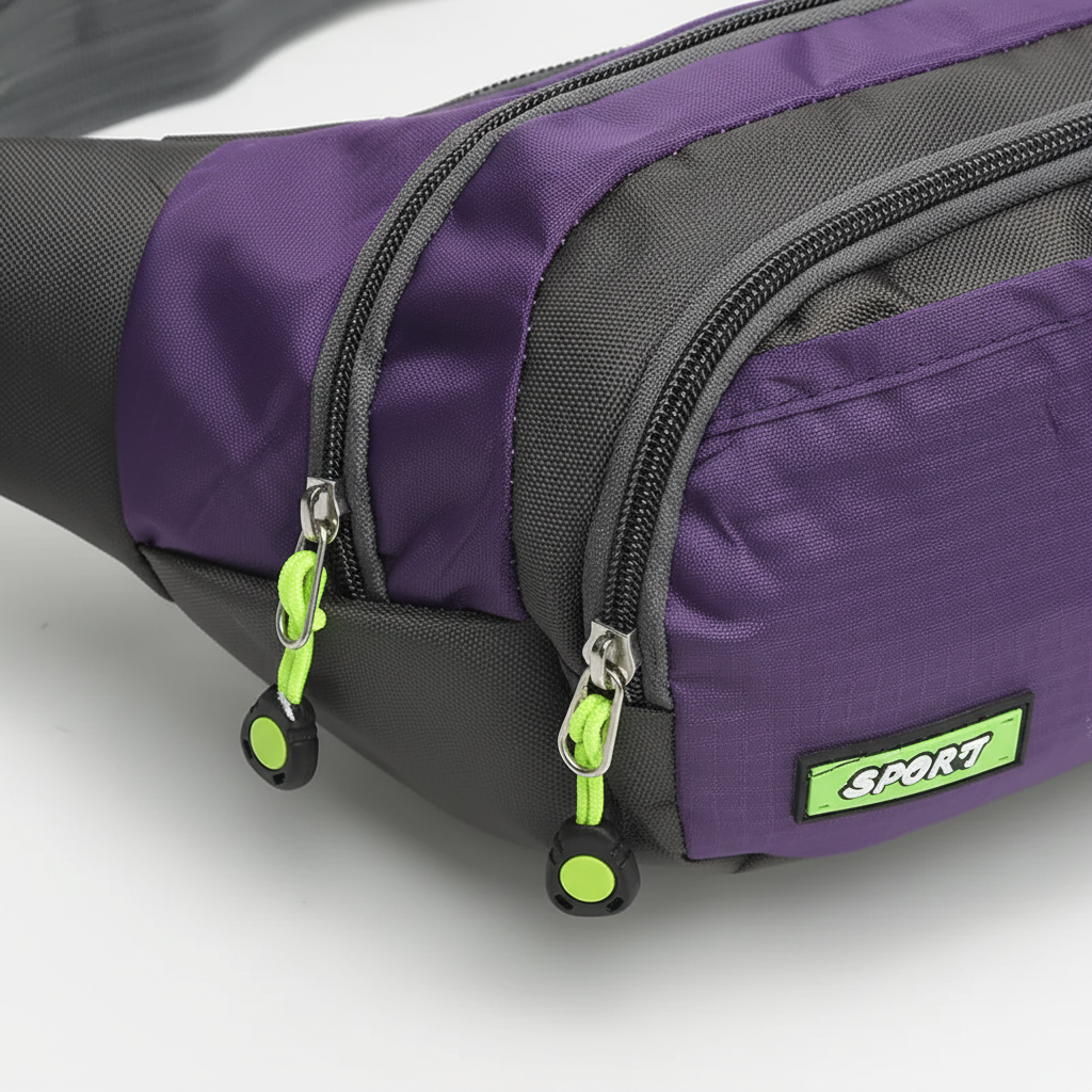 Kompakte wasserdichte Hüfttasche aus Nylon für unterwegs, unisex, leicht und bequem zu tragen.
