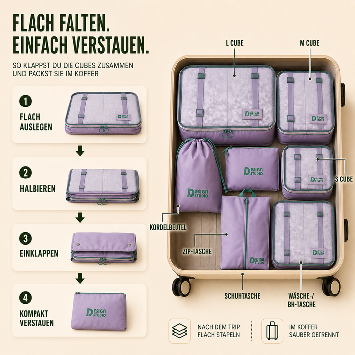 Polyester Packhilfen: 7-teiliges Set Reise-Organizer; perfekt zur Trennung von sauberer & schmutziger Wäsche.