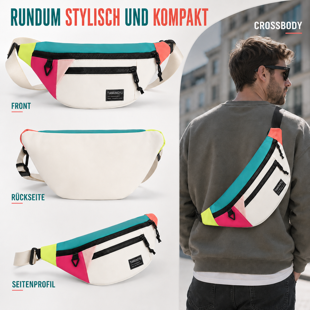 Robuste schwarze Nylon-Tasche im Crossbody-Stil, lässiges Reisezubehör für Damen & Herren.