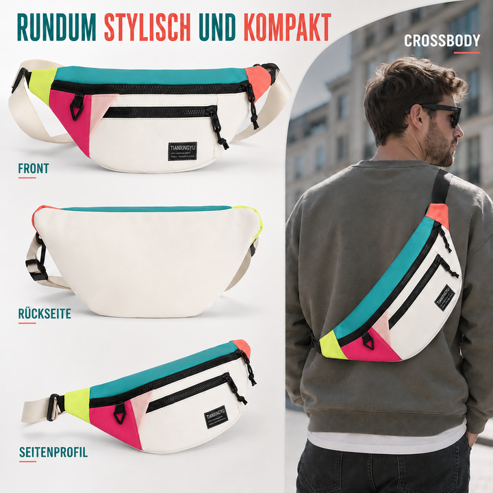 Robuste schwarze Nylon-Tasche im Crossbody-Stil, lässiges Reisezubehör für Damen & Herren.