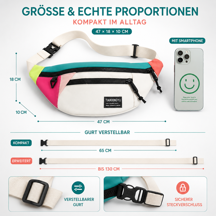 Vielseitige schwarze Unisex Hüfttasche aus Nylon, idealer Organizer für unterwegs.