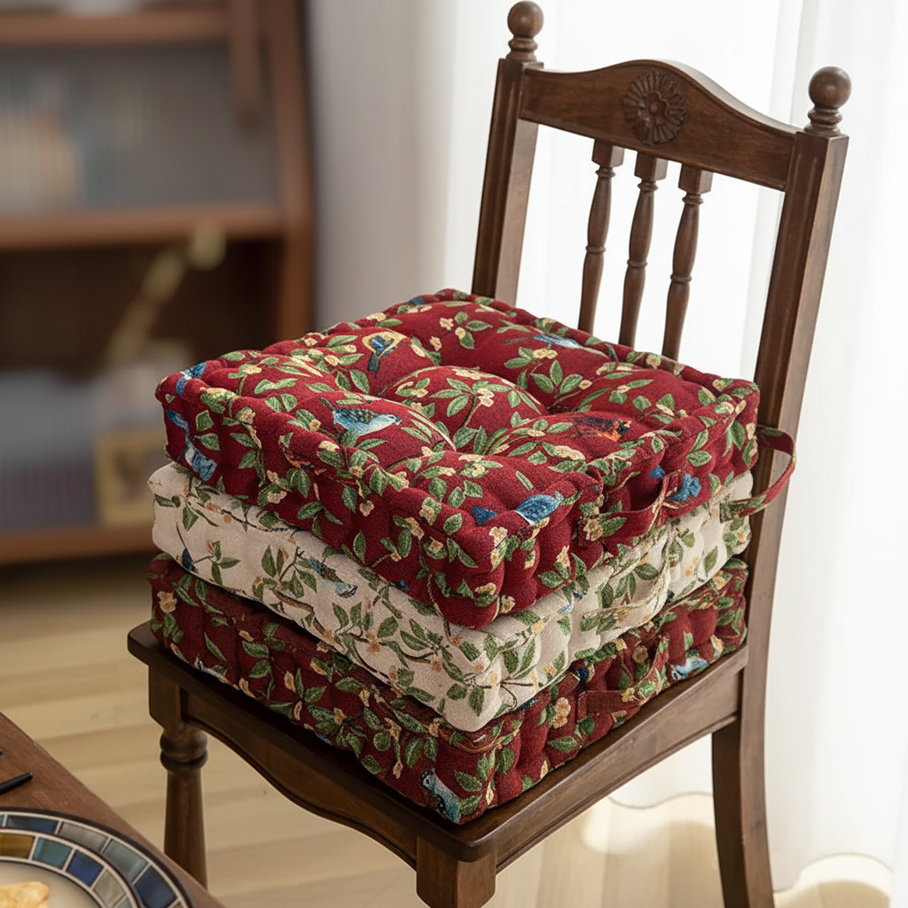 Dickes quadratisches Sitzkissen mit Vintage Blumenmuster für Stuhl.