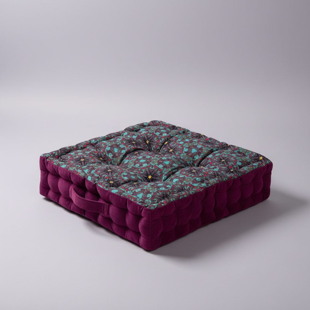 Quadratisches Polsterkissen mit elegantem Blumenmuster für extra Sitzkomfort.
