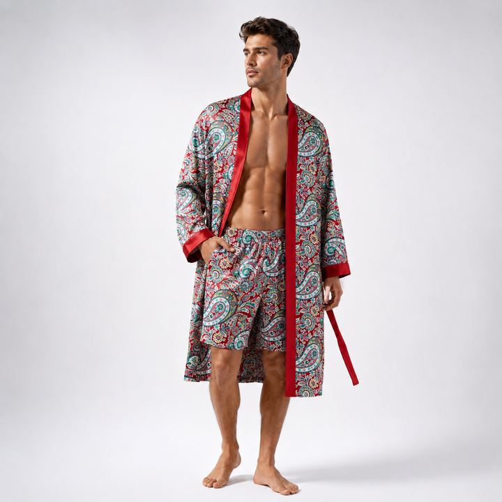 Modisches Damen Kimono-Set mit Shorts, ein luxuriöser Bademantel für entspannte Abende zuhause.