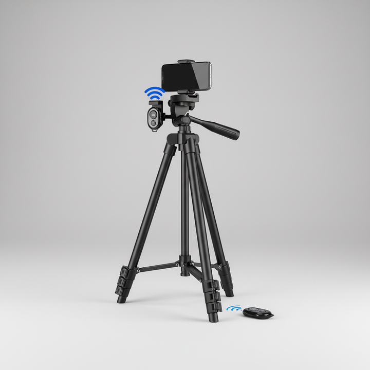 Kompaktes, leichtes Reisestativ aus Aluminium für DSLR-Kameras und Smartphones; robust & tragbar.