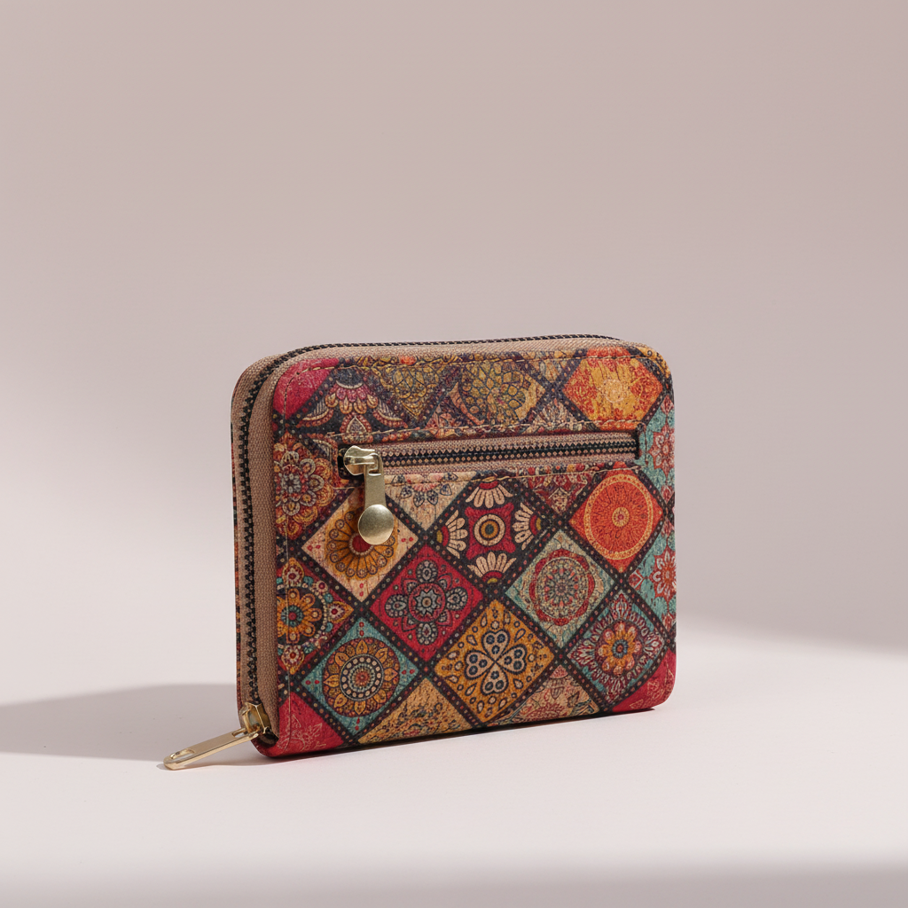 Unisex Vintage-Reißverschluss-Geldbörse, geschlossen, Vorderseite, kompaktes Kartenetui.
