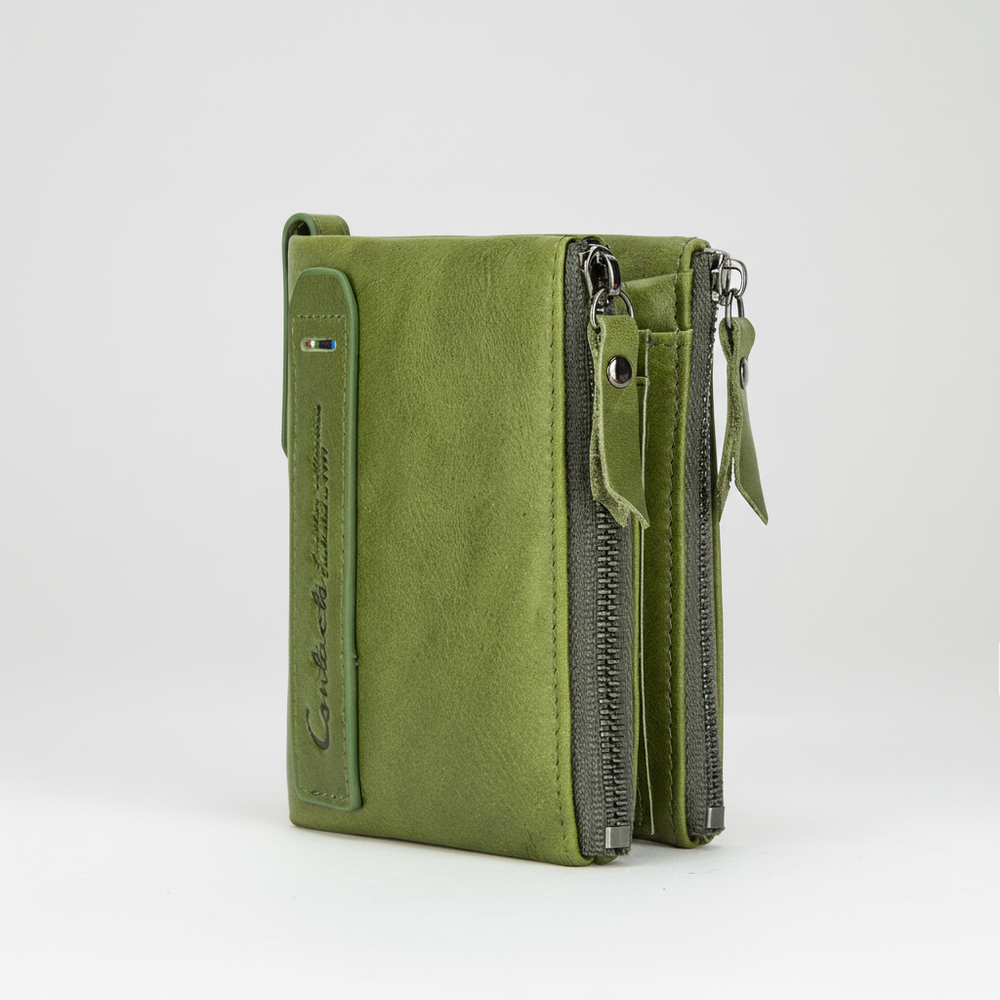 Vintage-Leder-Geldbörse mit Reißverschluss, klein & robust. Perfekt als Kreditkartenetui.