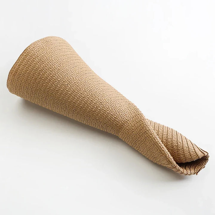 Faltbarer Damen Sommerhut, XXL, Khaki. Breitkrempig für umfassenden Sonnenschutz auf Reisen.