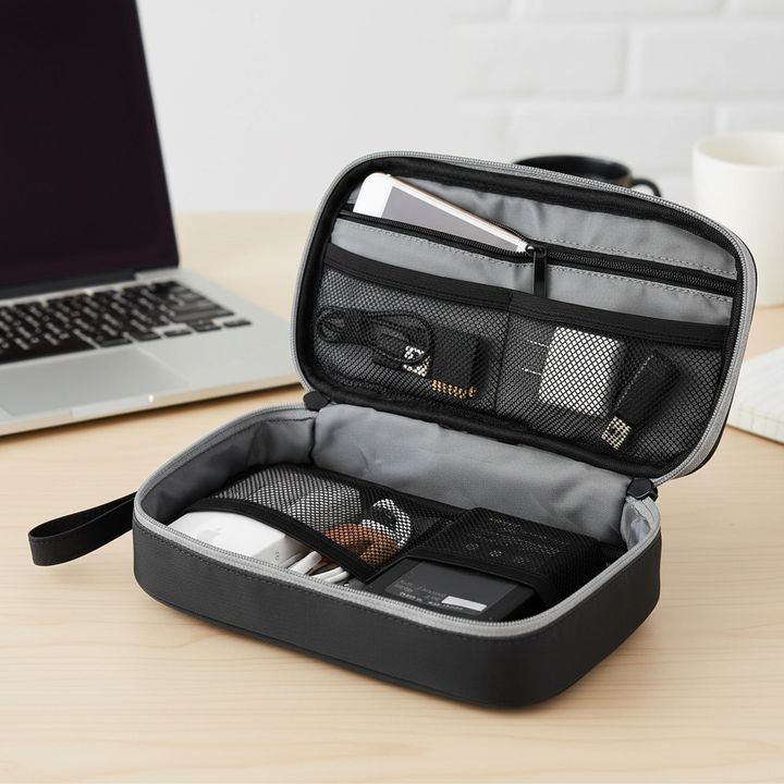 Elektronik-Organizer für Reisen, Kabeltasche mit Fächern für Ladekabel, Powerbank & Zubehör.