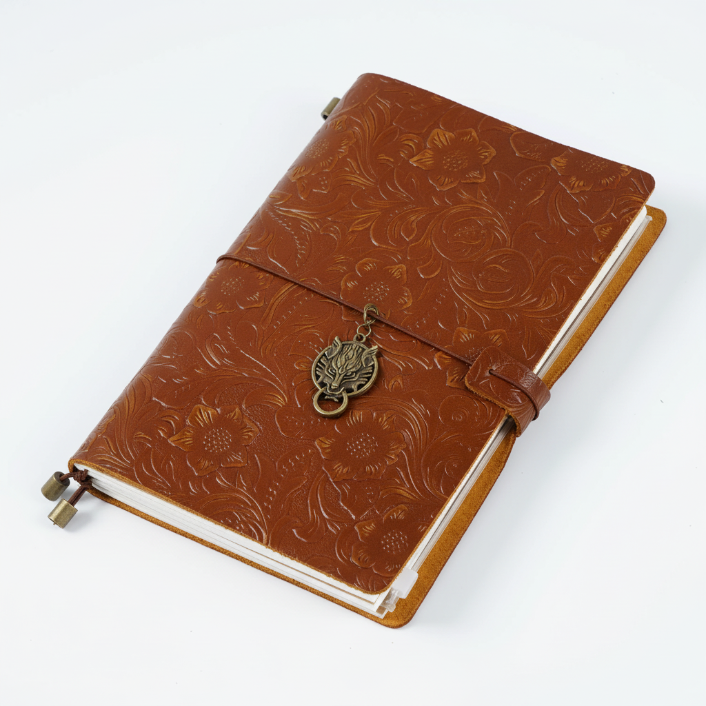 Edles handgefertigtes Notizbuch in Lederoptik, geprägtes PU-Leder, ideal als Reisetagebuch oder Geschenkidee.