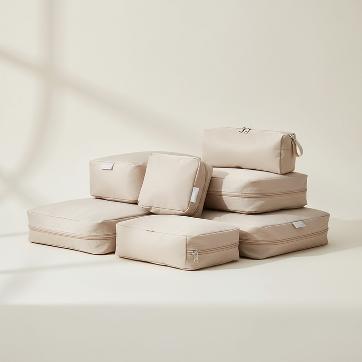 Mehrteiliges Packwürfel-Set, das müheloses Packen und schnelles Finden von Gegenständen ermöglicht.